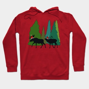 Moose and Elk Play Santa Hoodie